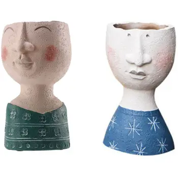 

2pcs Vintage Art Portrait Sculpture Flower Pot Resin Art Portrait Sculpture Flower Pot Dry Vase Decoration