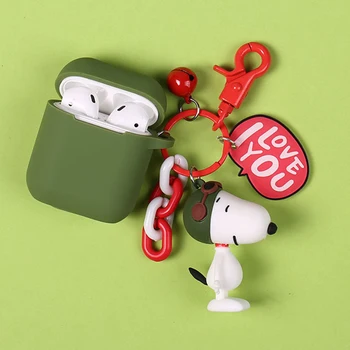 

ZOMTOP Cute Cartoon Charlie Brown Sesame Street Dog Keychain silicone Wireless Earphone Charging case for AirPods 1 2 Bluetooth