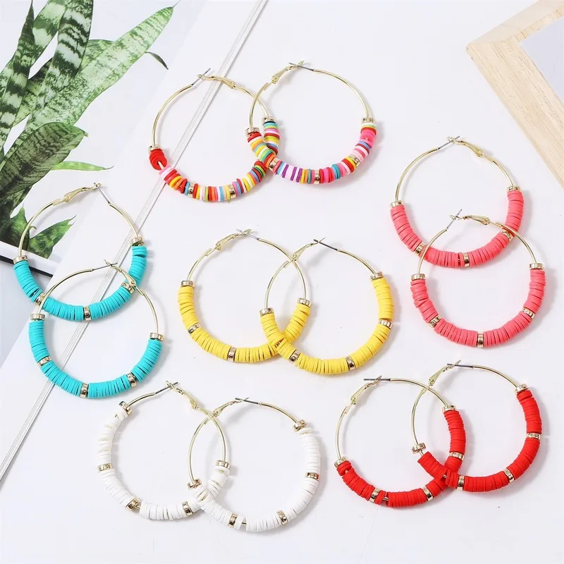 

Bohemian simple C-shaped round earrings geometric color handmade soft ceramic earrings women