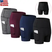 Женские спортивные короткие леггинсы для бега фитнеса с высокой талией, женские шорты для йоги спортзал Леггинсы для йоги с боковым карманом