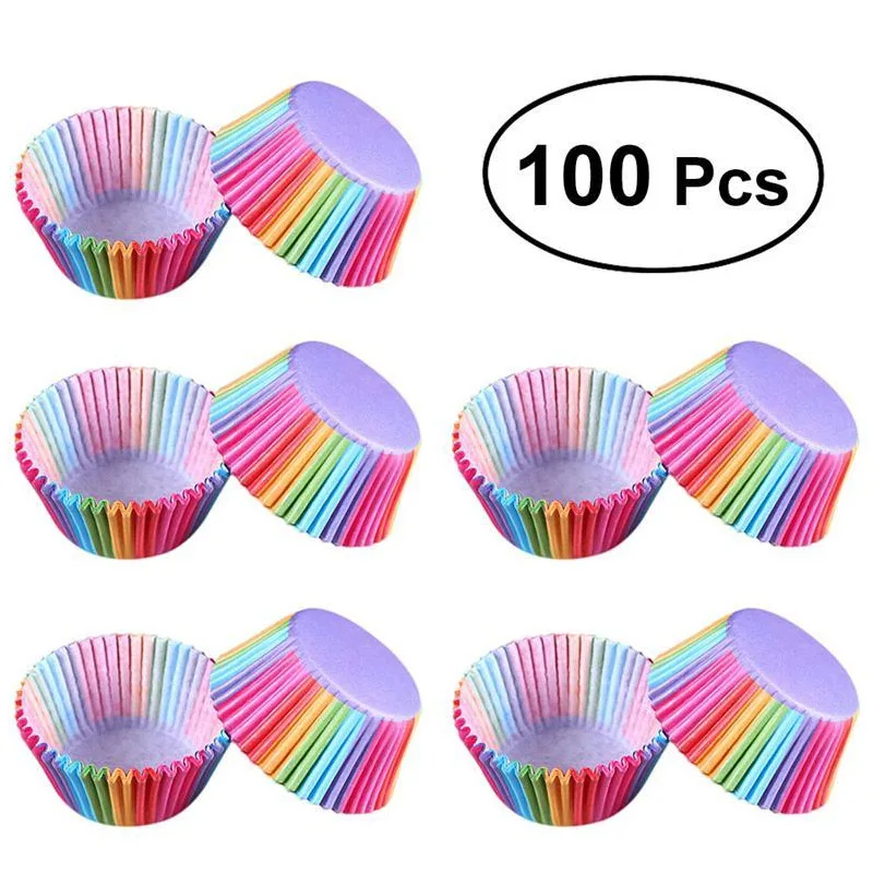 Kitchen Baking 100 Pcs Rainbow Paper Cake Cup Cupcake Muffin Party Tray Bakeware Stands Cases Liners Wedding | Дом и сад