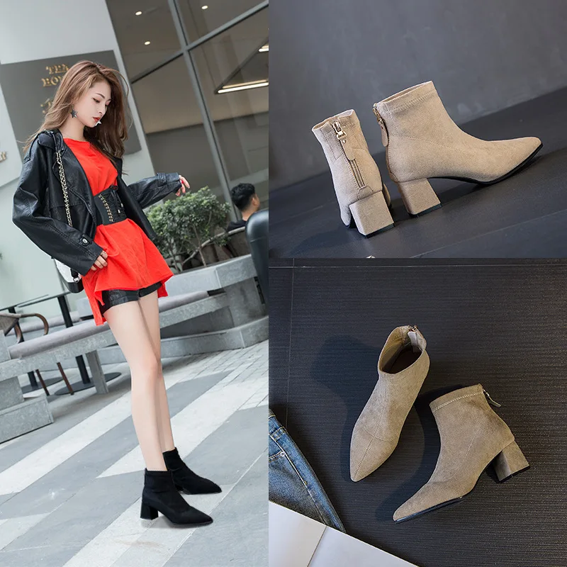 

Martin Boots WOMEN'S Boots 2019 Autumn New Style England Pointed-Toe WOMEN'S High-heeled Shoes Chunky-Heel Versatile Boots Shoes