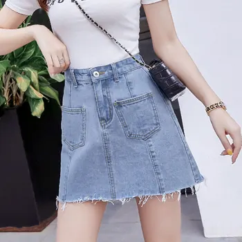 

Denim skirt women skirts spring summer 2020 hot sale new high waist A-Line jean raw skirt