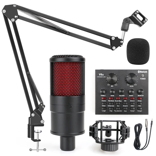 Micrófono de condensador profesional, micrófono de estudio para ordenador, Podcasting, grabación en Streaming, Karaoke, tarjeta de sonido Phantom Power 1