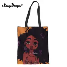 Холщовая хозяйственная сумка для женщин, черная художественная афро-леди, для девушек, с принтом, многоразовые сумки через плечо, Повседневная Большая Льняная сумка-тоут для женщин, Топ