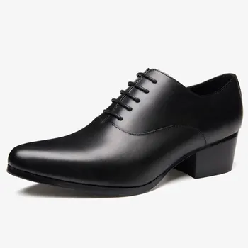 

Men's pointed scalp top layer leather white England increased shoes men's round head dress shoes business