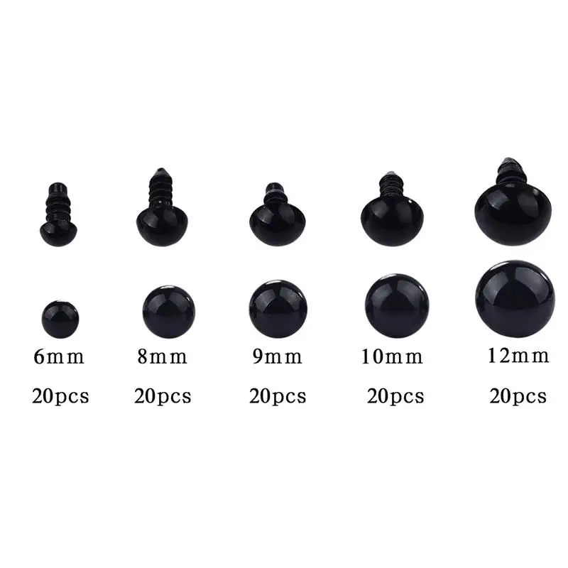 100Pcs 6-12mm DIY Doll Eyes Black Plastic Crafts Safety Eyes for Teddy Bear Soft Toy Animal Doll Amigurumi DIY Accessories