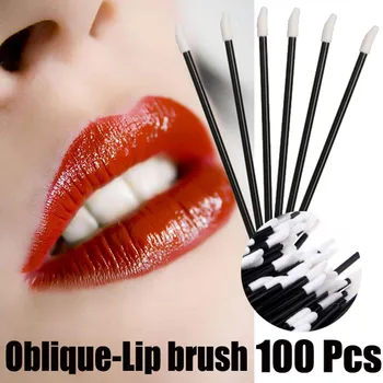 

100Pcs Disposable Lip Brush Oblique Head Hollow Rod Brush Makeup Brush Lipstick Lip Honey Stick Application Tool