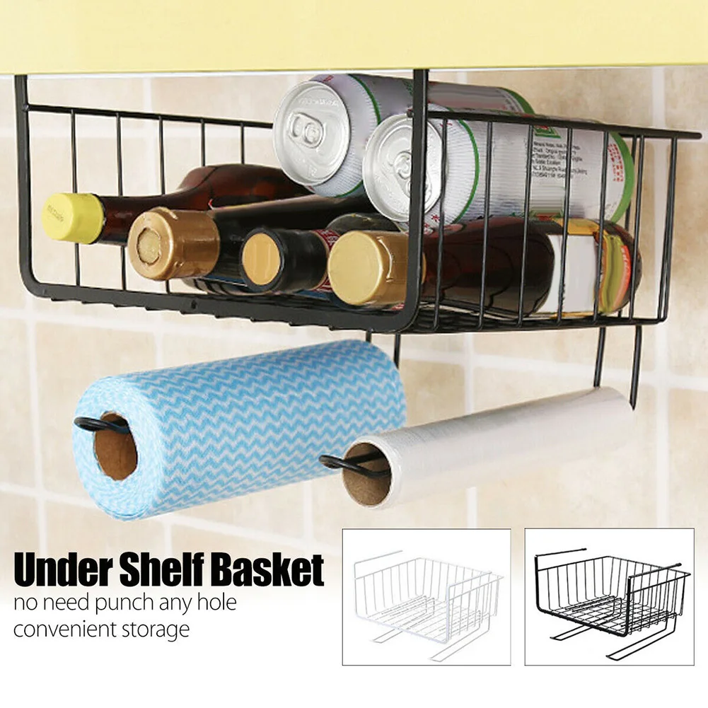 HOT Storage Basket Rack Under Shelf Cabinet Wire Organizer Holder for Kitchen Pantry Desk TI99