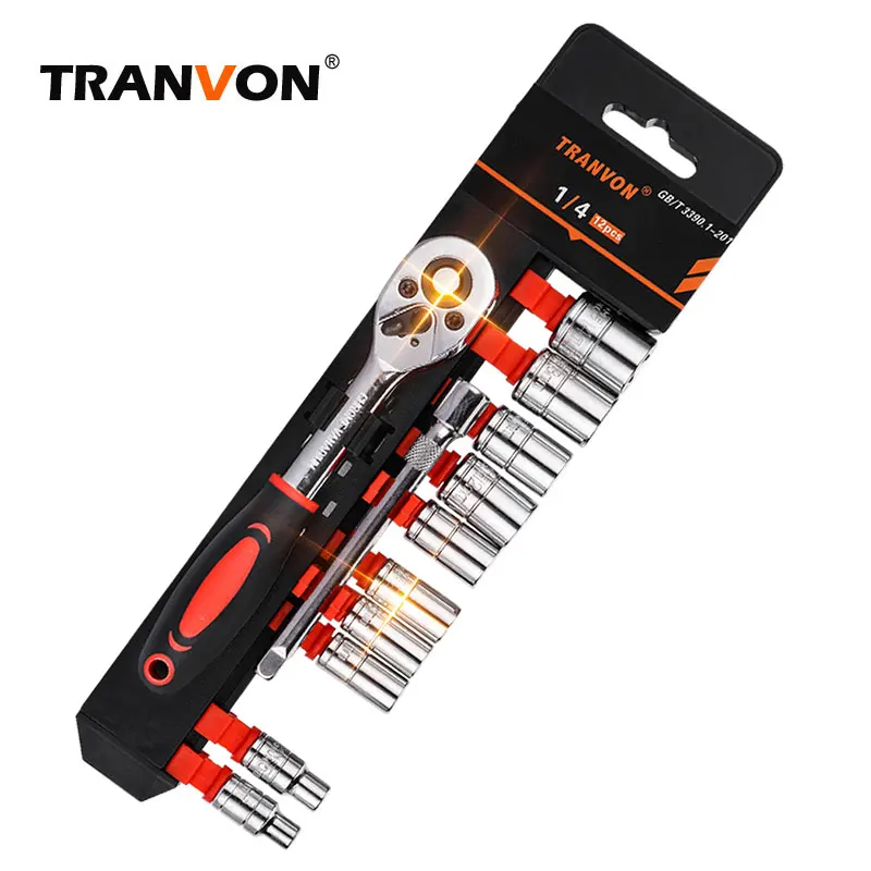 

TRANVON 12Pcs Socket Wrench Set Ratchet Handle Wrench Spanner for Bicycle Motorcycle Car Repairing Tool Set Hand Tools