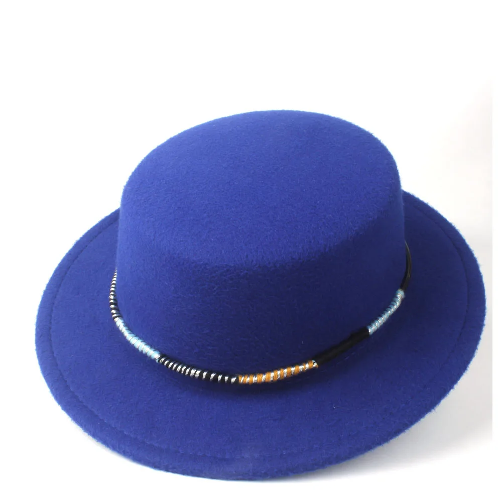 Blue Высококачественная Мужская и женская шляпа на плоской подошве, Шляпа Fedora, шляпа Boater Jazz, широкая шляпа для улицы, свиная шляпа, Повседневная шляпа, размер 56-58 см - Цвет: Blue