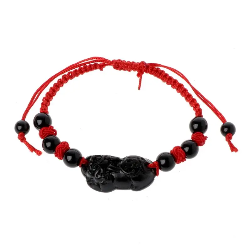 

Obsidian Stone Pi Xiu Kabbalah Red String Bracelet Attract Wealth Good Luck