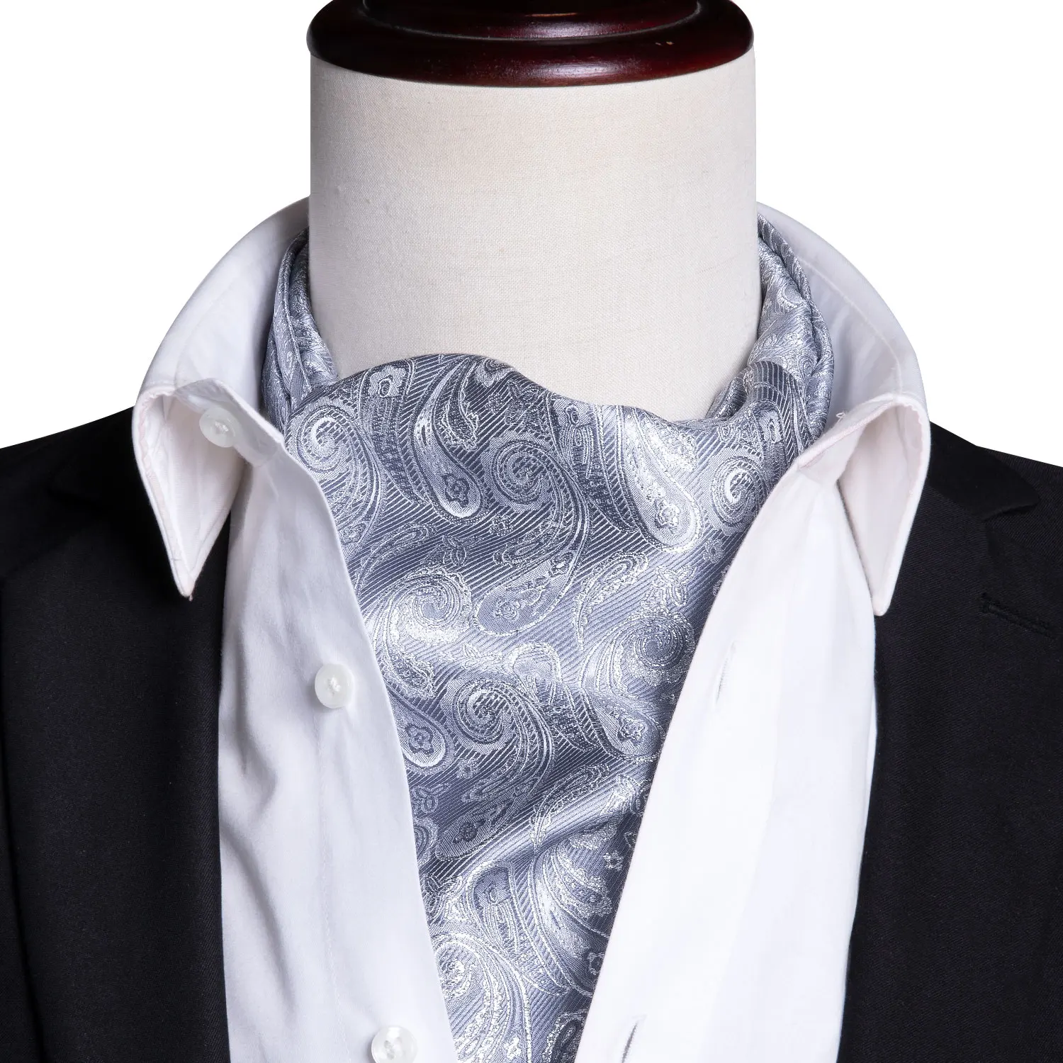 Роскошный мужской комплект Ascot винтажный Пейсли Цветочный жаккардовый Шелковый Галстук Серебряный галстук Ретро галстук модный мужской