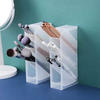 

Multi-function 4 Grid Desktop Pen Holder Office School Storage Case Clear White lastic Box Desk Pen Pencil Organizer