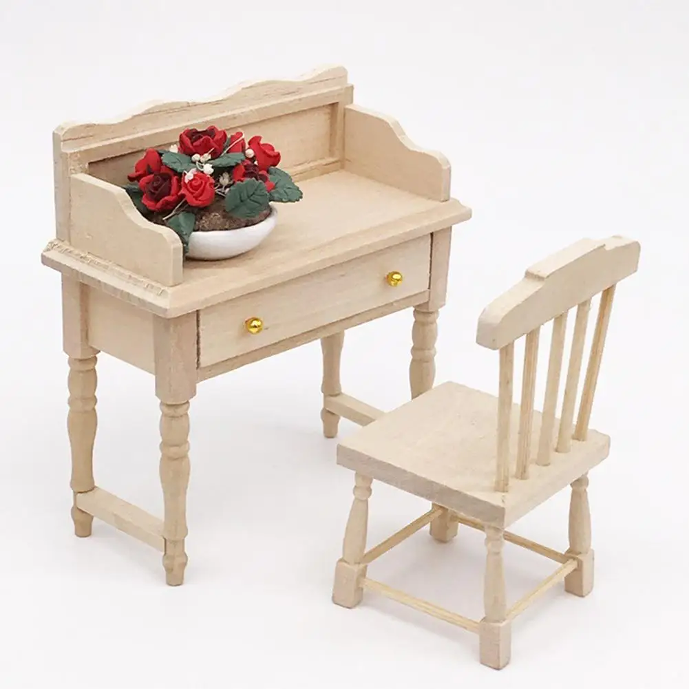 1/12 non peint en bois Mini bureau Table ensemble meubles bricolage maison de poupée chambre accessoire jouets ensemble pour enfants noël cadeau maison de poupée