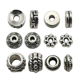 

240pcs Space Beads Charms Antique Silver Tone Mix Tibetan European Loose Hole Metal Beads Craft Supplies for Necklace Bracelet J