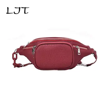 

LJT Fashion Chain Fanny Pack Banana Waist Bag Women Stone Pattern Shoulder Messenger Bag Female PU Leather Chest Belly Bag-F