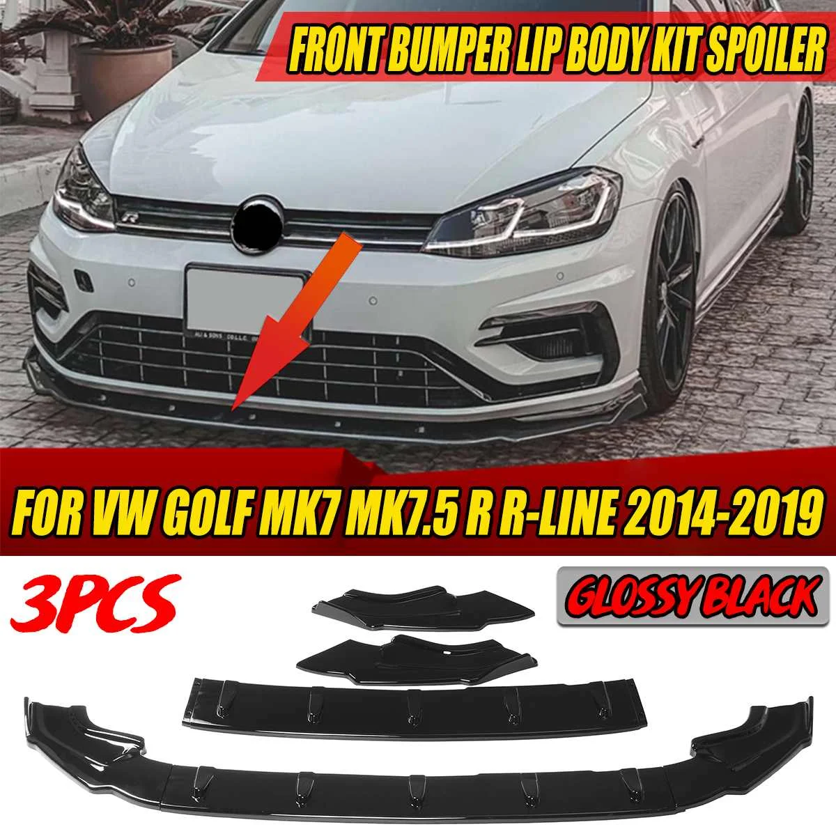 Carbon Fiber Look /Black Car Front Bumper Lip Body Kit Spoiler Diffuser Guard Cover For VW Golf MK7 MK7.5 R R-Line 2014-2019 | Автомобили