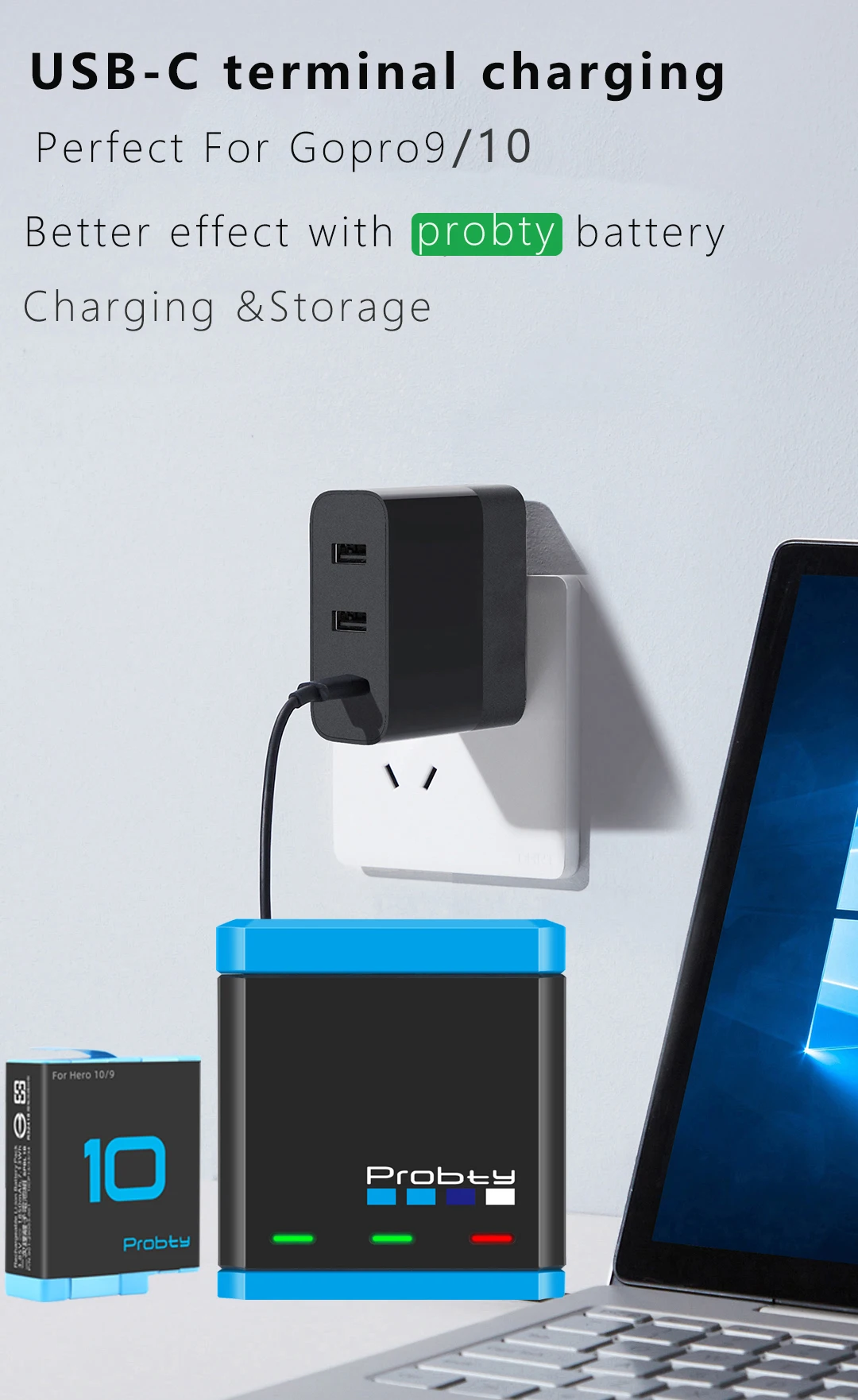 Description Picture 5 of itemFor Gopro Hero 10 9 8 7 6 5 Hero 9 1850mAh Li-ion Battery 3-Way Fast Charging Case Action Video Cameras Accessories