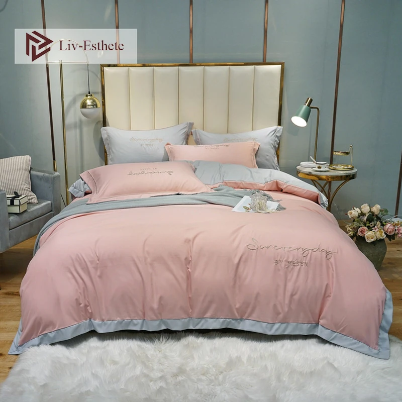 Liv-Esthete женский роскошный комплект постельного белья из 100% хлопка розового цвета
