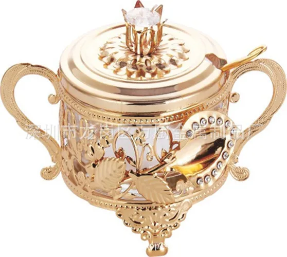Kitch, европейский стиль, стеклянная сахарная чашка с крышкой, Металлический горшок для приправ, одиночный для бытовой солевой чашки, горшок для приправ, кухонные принадлежности