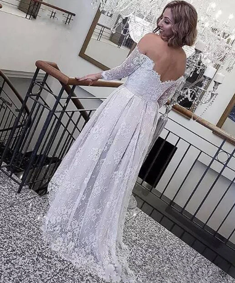 Vintange-Lace-A-Line-Short-Wedding-Dresses-2019-Off-The-Shoulder-Long-Sleeves-Bridal-Gowns-Low (1)