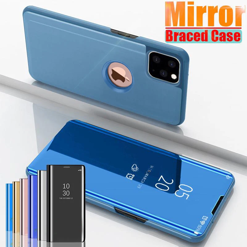 Elegant Leather Smart Mirror Phone Case with Holder Stand Feature