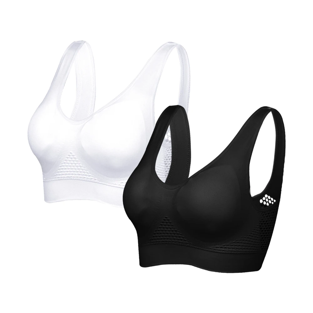 Breathable Fitness Push Up Female Bra Women Sport Bras 2pcs Underwire Bustier Hollow Out Sexy Gym Training Sportswear Crop Tops