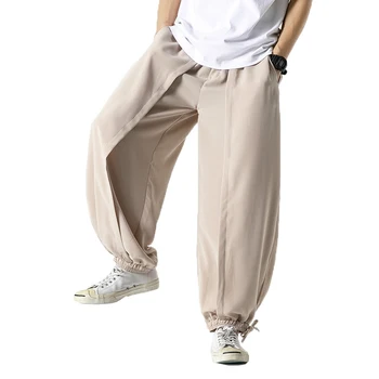 

2020 Men Wide Crotch Harem Pants Male Loose Summer Cropped Trousers Wide Legged Bloomers Men Jogger Cotton Linen Pants M-5XL