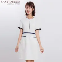 Красивая форма косметолога Униформа платья Спецодежда короткий рукав карман Белый Черный Спецодежда для спа-салона униформа для салонов красоты AS111