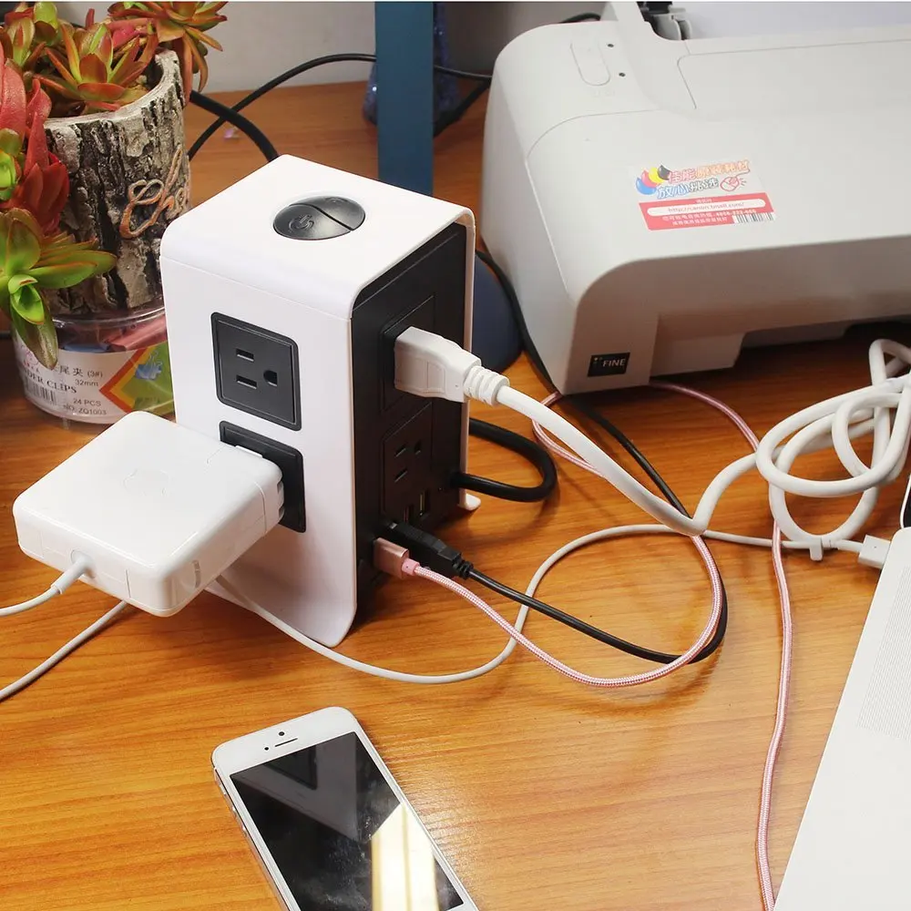 Вертикальный сетевой фильтр защита от перенапряжения с 8 розетками AC/US USB
