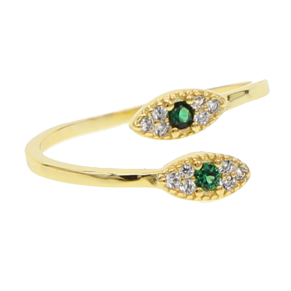 Gold Модное Открытое кольцо Lucky evil eyes золотого цвета, модное cz Кольцо с зеленым глазным яблоком, цирконы, регулируемые кольца для женщин, девушек, ювелирные изделия в стиле панк - Цвет основного камня: Gold