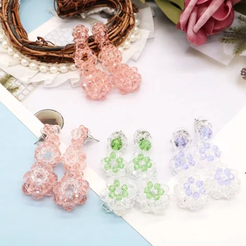 

Flower Earrings Long Mixed Colors New Designs Beads Weaving Creative Hollowout Accessories