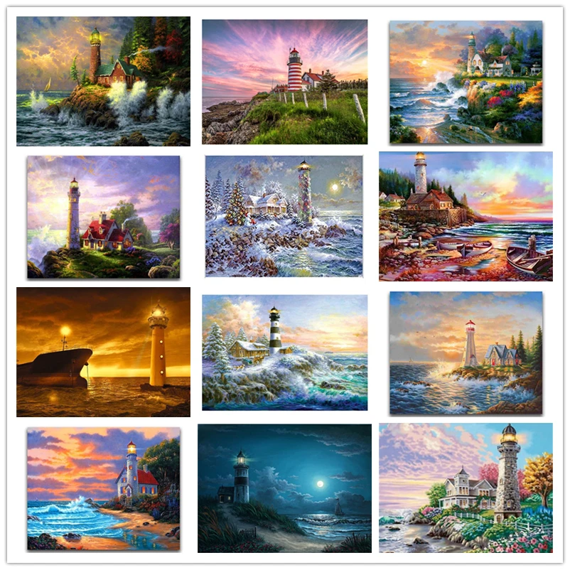 

Diamond Embroidery Landscape 5D DIY Diamond Painting Lighthouse Scenery Full Square/Round Drill Seaside Picture Of Rhinestones