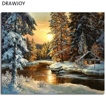 

DRAWJOY Landscape Framed Pictures DIY Painting By Numbers Wall Art Acrylic Painting On Canvas and Painted Home Decor GX23479