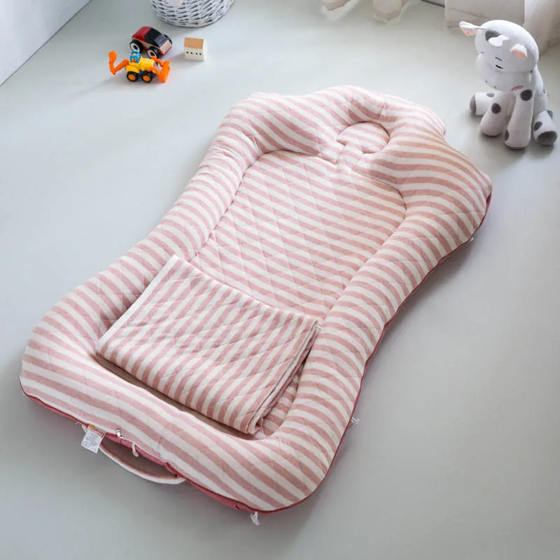Pink Striped Set Портативный дорожный комбинезон-Пижама для младенцев, гнездо для кроватки с одеялами, полосатая детская кроватка, съемный чехол для колыбельки Колыбель для новорожденных теплое одеяло - Цвет: Pink Striped Set