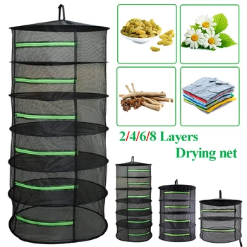 

4/6/8 Layers Herb Drying Net Folding Fishing Net Hanging Basket Foldable Dry Rack Bag Mesh Dryer for Herbs Flowers Plants Buds