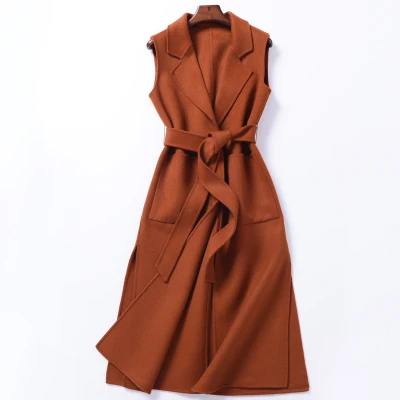 Caramel Tcyeek Мода 95% Двусторонняя кашемировая Женская жилетка длинное Однотонное шерстяное пальто женский жилет женский шерстяной Colete Feminino W1127 - Цвет: Caramel