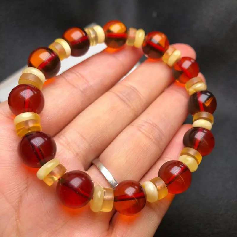 

Send Certificate Natural Baltic Blood Amber Bracelet Women Men Healing Jewelry Real Red Ambers Gemstone Elastic Beaded Bangles