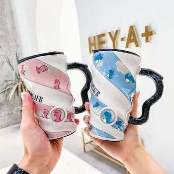 

Cartoon Dinosaur Thread Ceramic Mug Cup With Cover Large Capacity Creative Business Office Tea Plastic Water Bottle