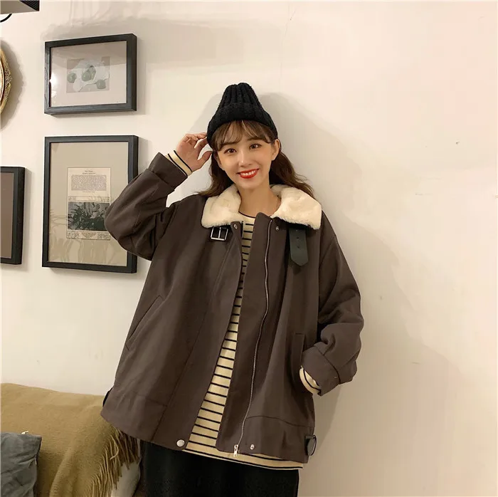

New Style Korean-style Versatile Loose-Fit Brushed And Thick Workwear Casual Coat