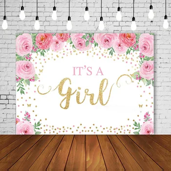 

It's a girl Pink Floral Backdrop for Girl Baby Shower Birthday party Flowers wall Table Decor Banner Photo background SM-577