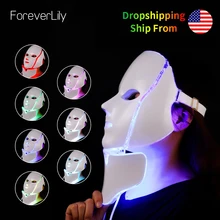 הכי חדש 3/7 צבעים פוטון חשמלי LED פנים מסכה עם צוואר עור התחדשות אנטי אקנה קמטים יופי טיפול סלון בית שימוש(China)