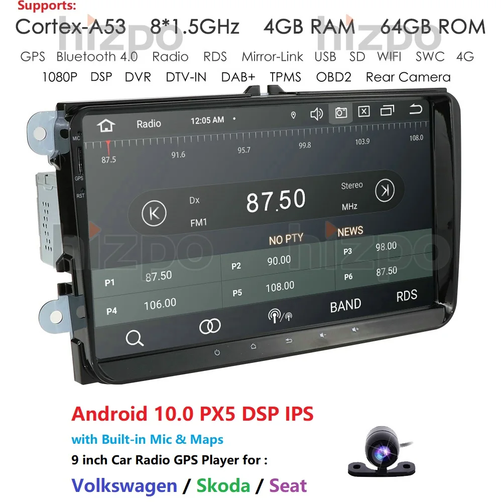 2din Android 9 0 4 Гб + 64 ГБ Автомобильный мультимедийный плеер для