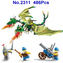 2311, 486 шт, рыцари замка войны, двуглавый дракон, якиро, 4 фигурки, обучающий строительный блок, 8 фигурок, игрушка