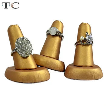 

3Pes/Lot Gold PU Leather Jewelry Ring Rack Dangle Rings Holder Display Showed Stand Rings Storage Stand