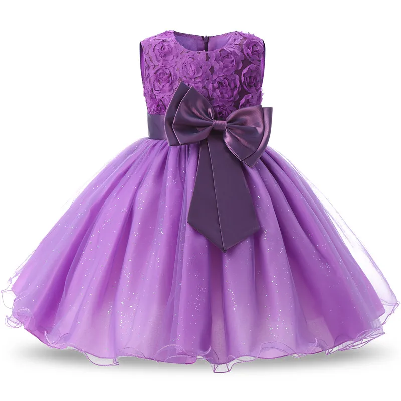 Princess Dress Girls Flower Ball Gown Wedding Party Baby Girl Clothes Kids New Year Dresses for Girls Christmas costumes 0-12yrs - Color: Purple