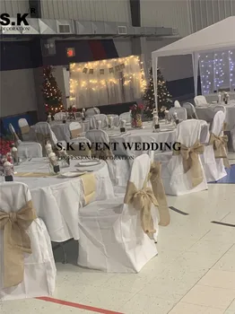 

Good Quality Linen Burlap Jute Chair Sash Tie Bow Banquet Event Birthday Party Decoration