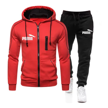 

2020 Tracksuit Men Zipper Sweatshirt And Sweatpants Casual Sportswear Suit Solid Color Long Sleeve Jacket Mens Clothes M-3XL