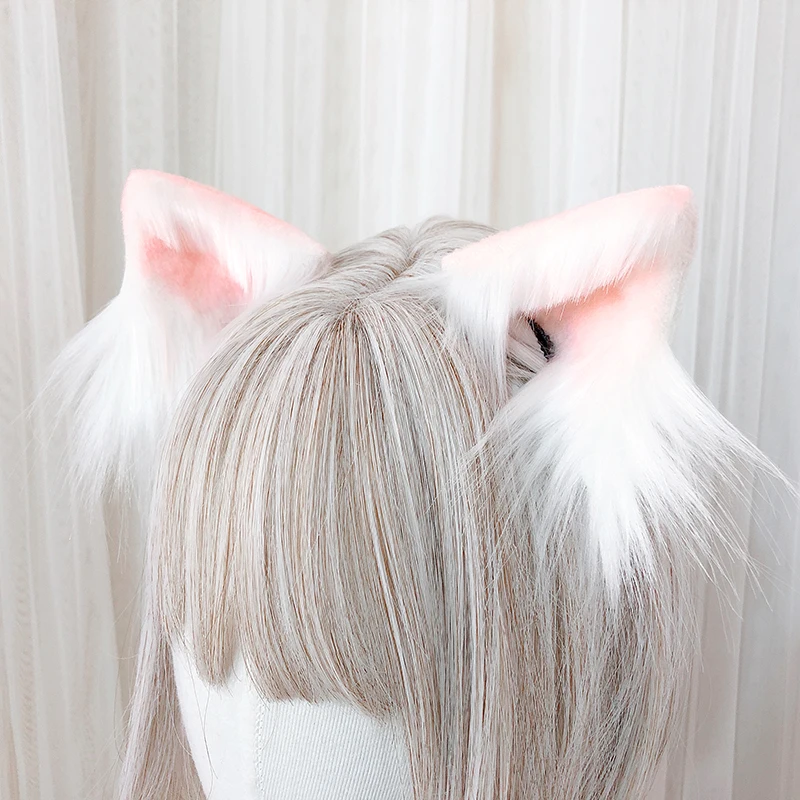 Pink White Hair Clip Лолита каваи кошачьи уши съемная лента для волос плюшевые животные уши аксессуары для волос Головные уборы милые заколки для волос ручной работы украшения для волос - Цвет: Pink White Hair Clip
